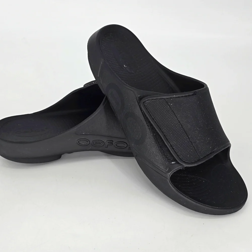 oofos OOahh Sport Flex slide Sandal - Matte black size mens 15 - Picture 1 of 11